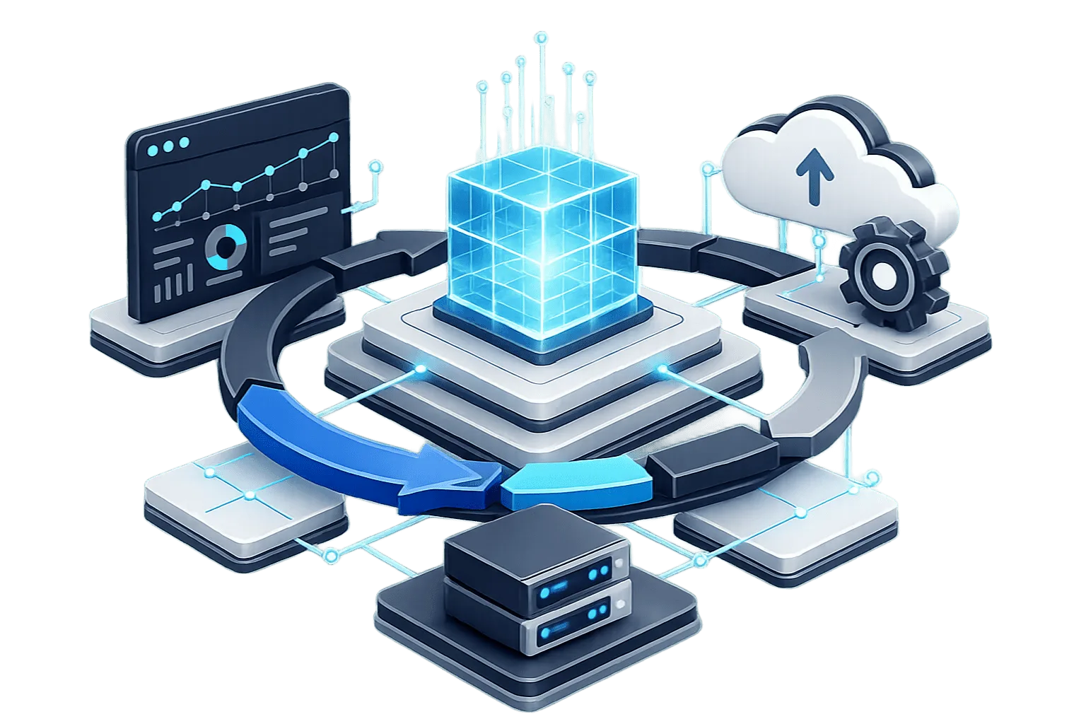 Visualización tecnológica de datos, nodos y arquitectura digital